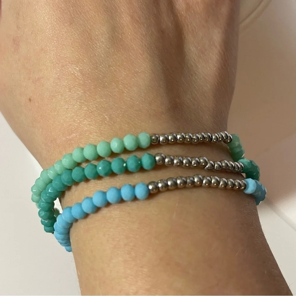 3 Ombré Handmade Stretch Bracelet Set, Hypoallergenic Jewelry, silver tu… - Picture 5 of 7